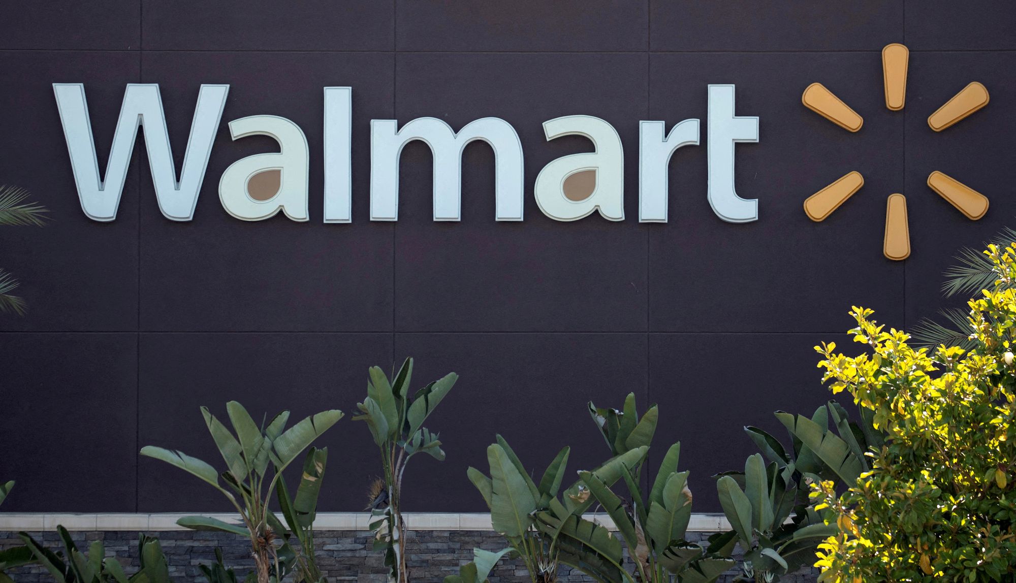 Walmart Store Logo above a Planter